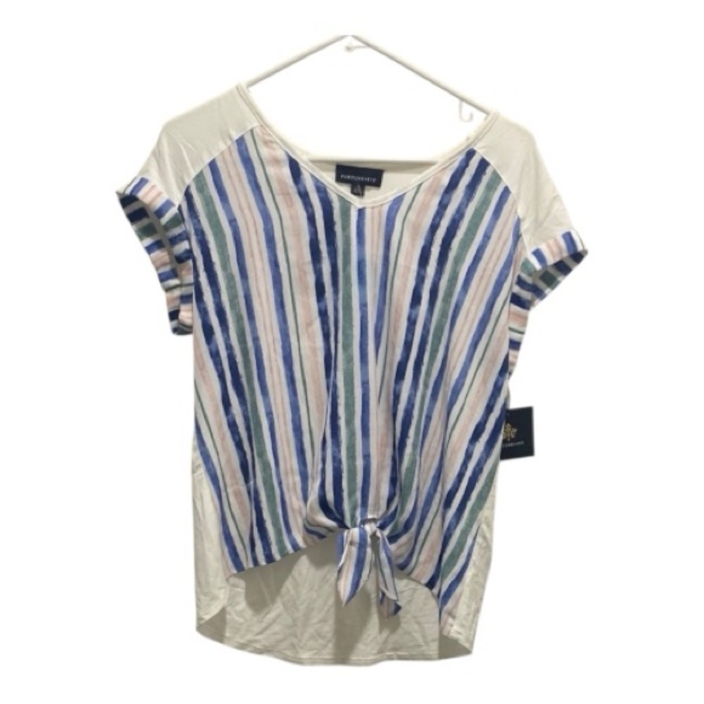 Fortune + Ivy Clare’s Tie Front Mixed Material Top - Small